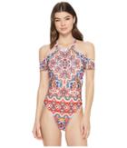 Kenneth Cole Casablanca Off The Shoulder High Neck Mio (multi) Women's Swimsuits One Piece