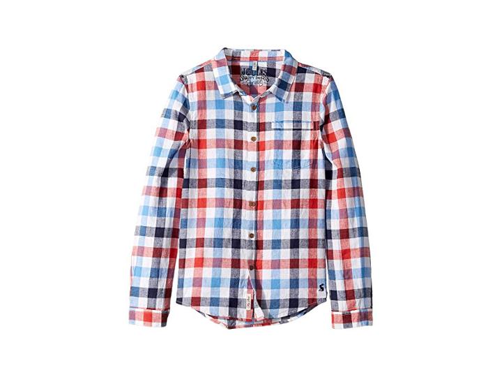 Joules Kids Sark Button Up Shirt (toddler/little Kids/big Kids) (red Multi Check) Boy's Clothing
