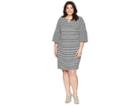 Calvin Klein Plus Plus Size Bell Sleeve Textured Stripe Dress (twilight/soft White Multi) Women's Dress