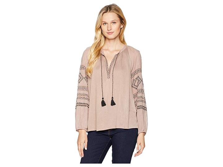 Lucky Brand Embroidered Print Peasant Top (dusty Mauve) Women's Blouse