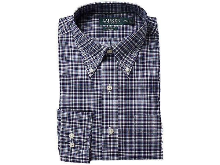 Lauren Ralph Lauren Slim Fit No-iron Cotton Dress Shirt (purple/many Multi) Men's Long Sleeve Button Up