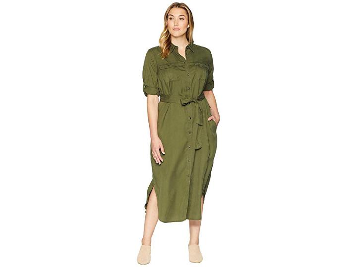 Lauren Ralph Lauren Plus Size Twill Utility Shirtdress (admiral Green) Women's Clothing