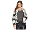7 For All Mankind Faux Fur Curly Lamb Bomber (black/cream) Women's Coat