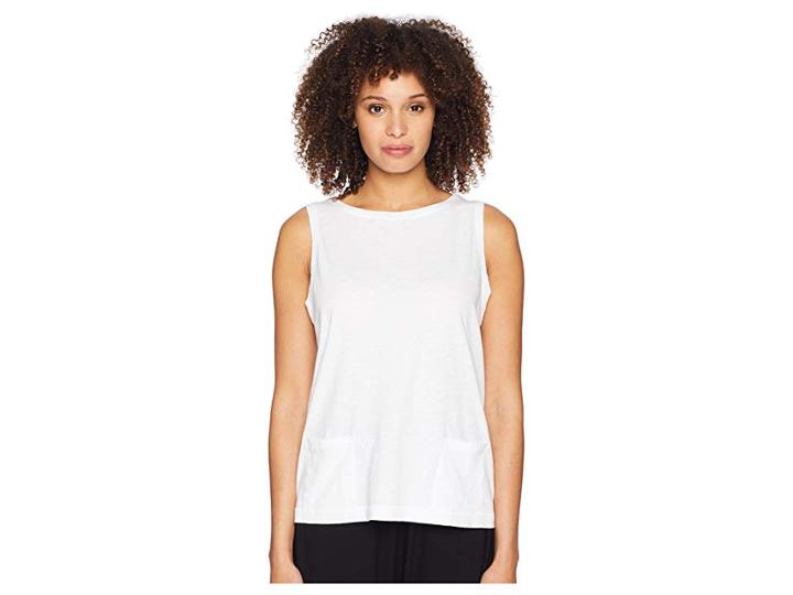 Eileen Fisher Bateau Neck Shell (white) Women's Sleeveless