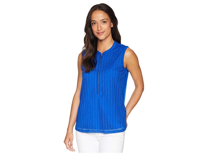 Calvin Klein Sleeveless Leaf Top W/ Zipper (capri) Women's Sleeveless