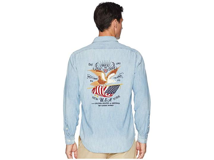 Polo Ralph Lauren Emrboidered American Chambray Long Sleeve Sport Shirt (indigo Chambray) Men's Clothing