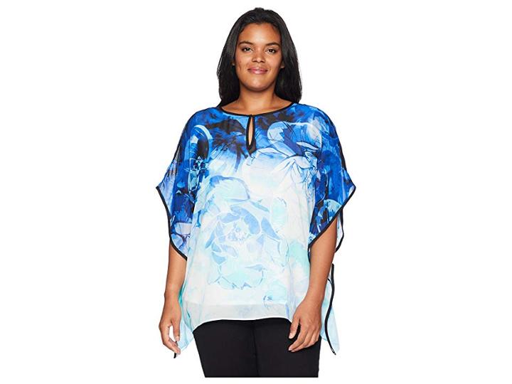 Calvin Klein Plus Plus Size Printed Kaftan W/ Keyhole (capri/white) Women's Blouse