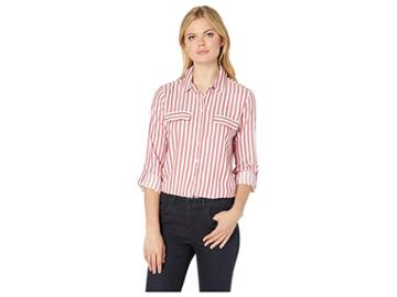Alexander Jordan Long Sleeve 2 Faux Flap Pockets Shirt (white/red) Women's Clothing