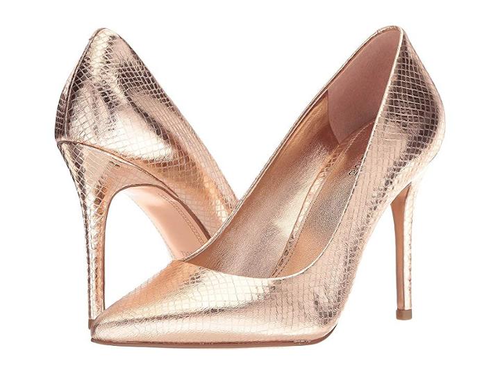 Michael Michael Kors Claire Pump (soft Pink Shiny Metallic Snake/metallic Outsole) Women's Shoes