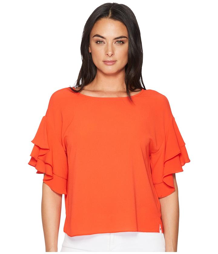 Vince Camuto Drop Shoulder Tiered Sleeve Textured Blouse (geranium) Women's Blouse