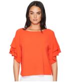 Vince Camuto Drop Shoulder Tiered Sleeve Textured Blouse (geranium) Women's Blouse