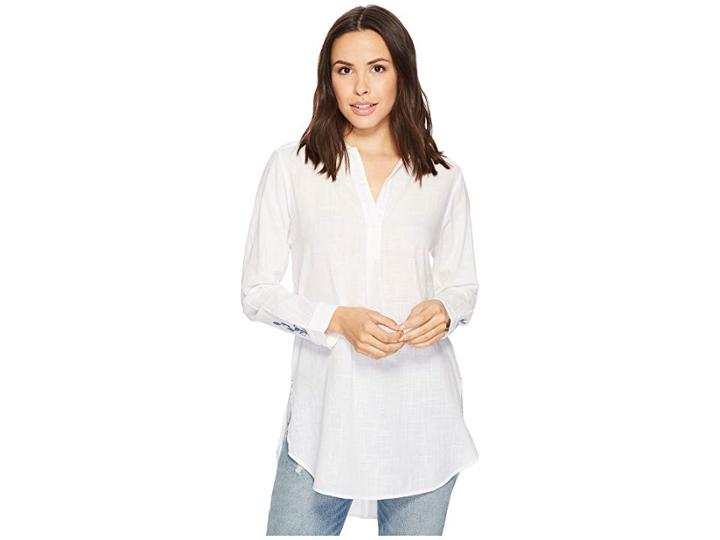 Jag Jeans Back Button Magnolia Tunic In White (white) Women's Long Sleeve Button Up