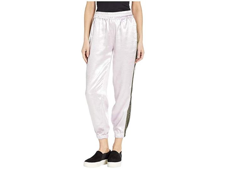 Juicy Couture Satin Track Pants With Logo Side Stripe (lavender Fog) Women's Casual Pants
