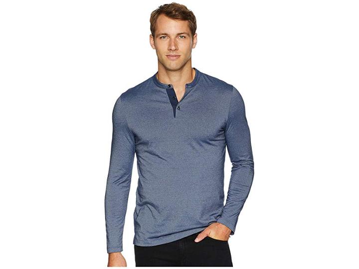Perry Ellis Striped Henley (ink) Men's Clothing