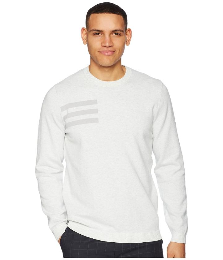 Adidas Golf 3-stripes Crew Neck Sweater (grey One Heather) Men's Long Sleeve Pullover