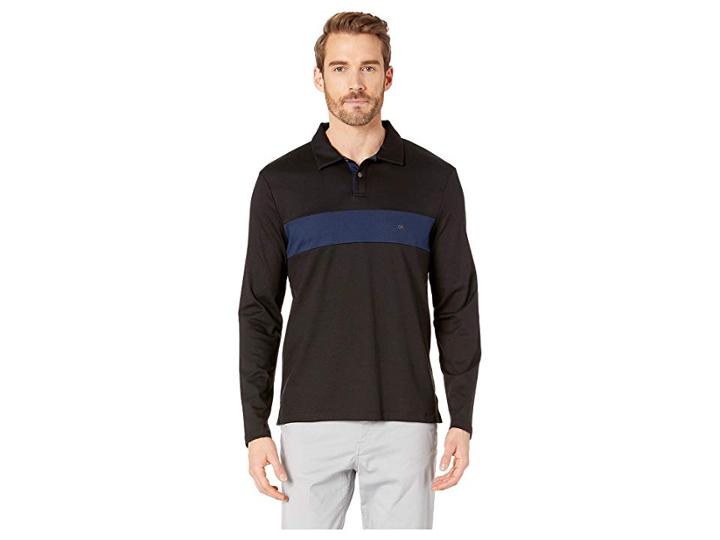 Calvin Klein Long Sleeve Color Blocked Rugby Polo (black) Men's Clothing