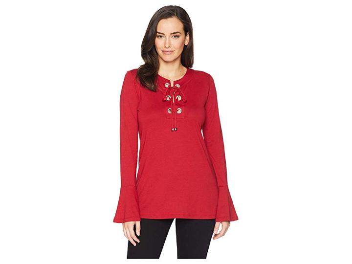 Michael Michael Kors Grommet Lace-up Bell Sleeve (red Currant) Women's Clothing