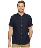 Perry Ellis Regular Fit Short Sleeve Solid Linen Shirt (navy) Men's Short Sleeve Button Up