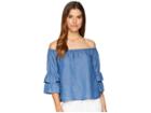 Bb Dakota Chambray Off The Shoulder Top (medium Blue) Women's Clothing