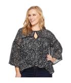 Lucky Brand Plus Size Printed Bell Sleeve Top (black Multi) Women's Long Sleeve Pullover
