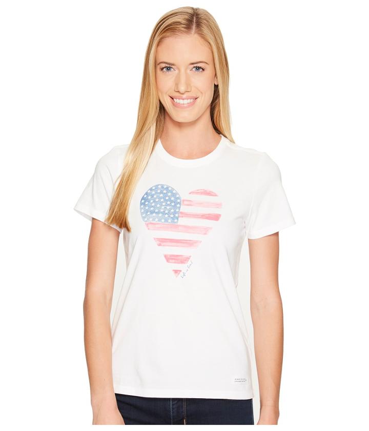 Life Is Good Heart Flag Crusher Tee (cloud White) Women's T Shirt