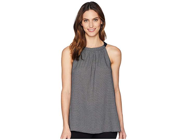 Ellen Tracy Halter Top W/ Neck Tie (ink/white Combo) Women's Sleeveless