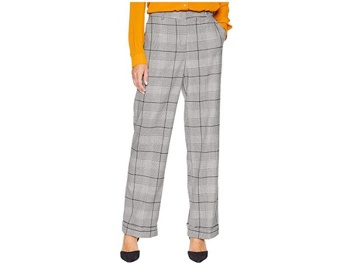 Vince Camuto Bold Glenn Plaid Wide Leg Cuffed Pants (rich Black) Women's Casual Pants