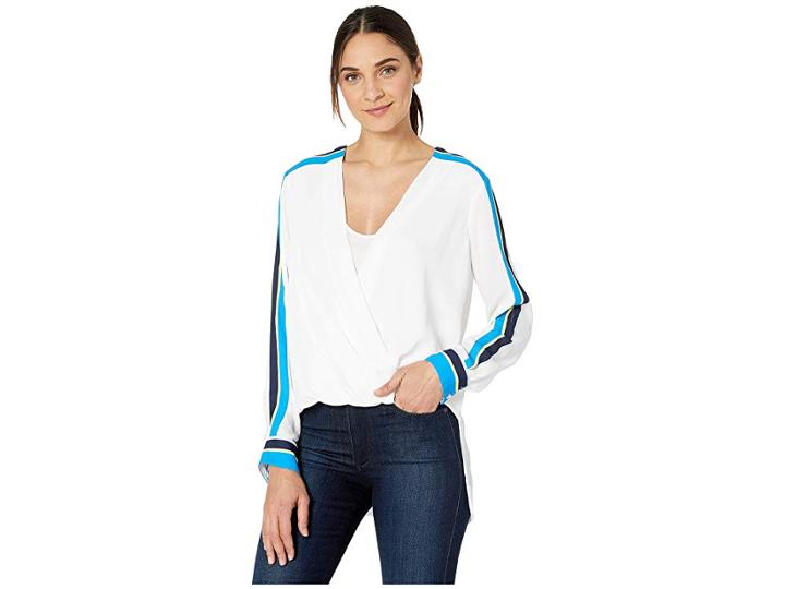 Bcbgmaxazria Wrap Long Sleeve Woven Top (optic White) Women's Blouse