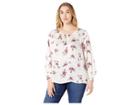 Vince Camuto Specialty Size Plus Size Long Sleeve Delicate Bouquet Mix Media Blouse (almond) Women's Blouse