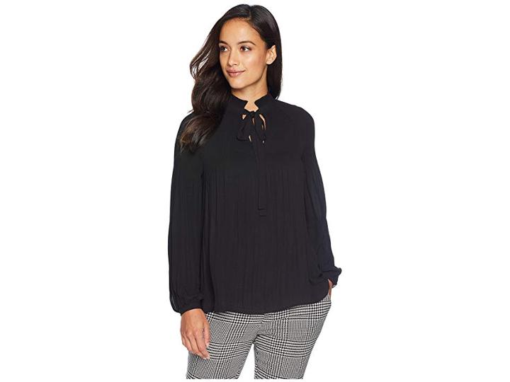 Lauren Ralph Lauren Petite Georgette Tie-neck Top (polo Black) Women's Long Sleeve Pullover