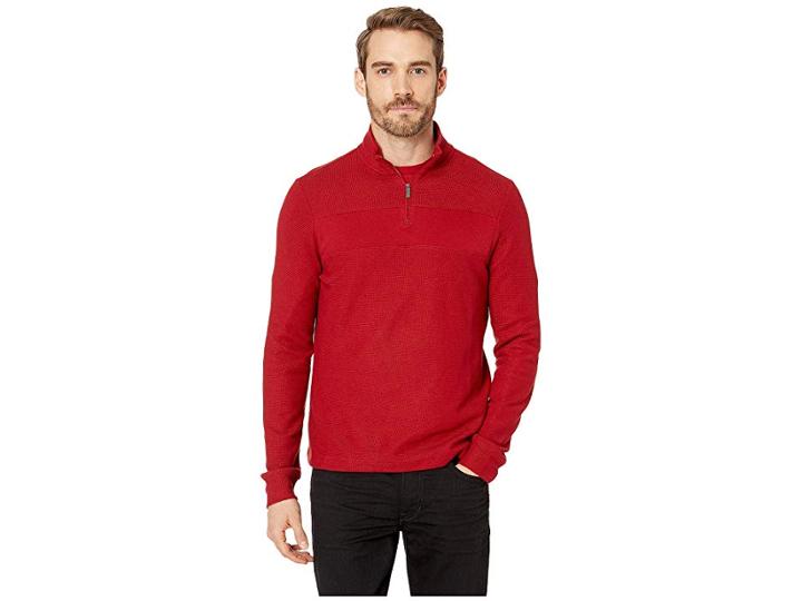 Perry Ellis Regular Fit 1/4 Zip Jacquard Sweater (biking Red) Men's Clothing