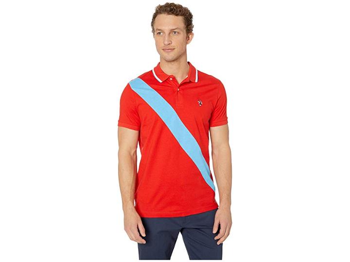 U.s. Polo Assn. Slim Color Block Jersey Polo (crimson Fire) Men's Clothing