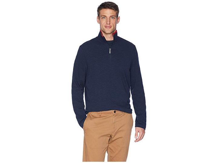 Perry Ellis Cotton Stretch 1/2 Zip (dark Sapphire) Men's Long Sleeve Pullover