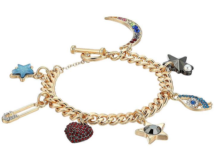 Steve Madden Rolo Casted Heart Eye Moon Charm Bracelet (gold) Charms Bracelet