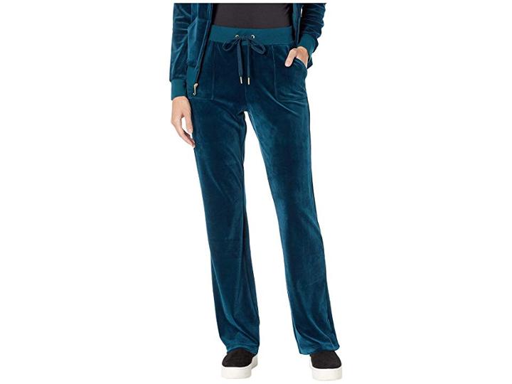 Juicy Couture Glitter Plastisol Bootcut Velour (eloquent Petrol) Women's Casual Pants
