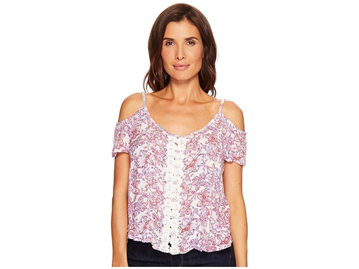 Roper 1625 Floral Print Cold Shoulder Blouse (purple) Women's Clothing