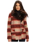 Kenneth Cole New York Plaid Wool Asymmetrical Zip Front Coat (brown) Women's Coat
