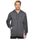 Adidas Essentials 3s Full Zip Brushed Fleece Hoodie (dark Grey Heather/black) Men's Sweatshirt