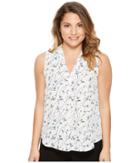 Vince Camuto Specialty Size Petite Sleeveless Scatter Bouquet V-neck Blouse (antique White) Women's Blouse