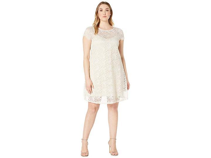 Marina Plus Size Metallic Corded Lace A-line Scallop Eyelash Hem Dress (taupe) Women's Dress
