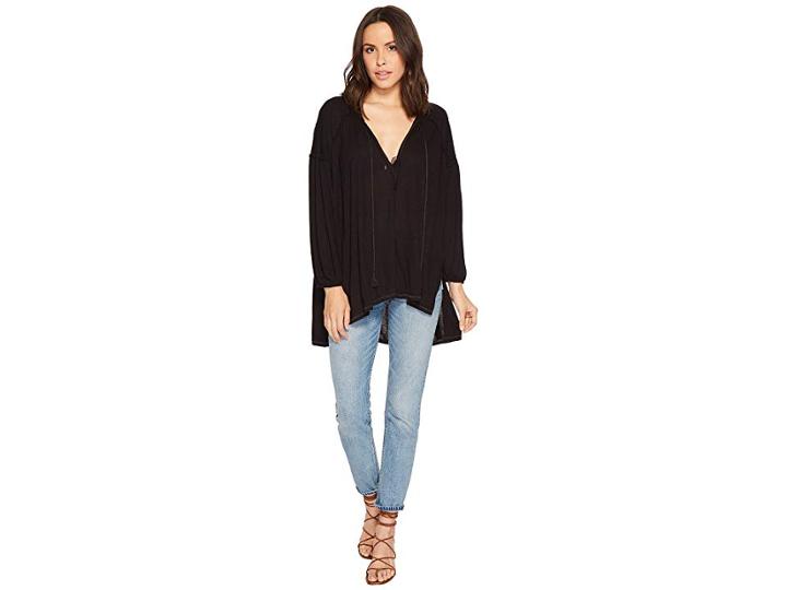 Free People Just A Henley (black) Women's Clothing