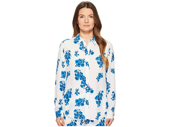 Bldwn Nora (blue Floral Print) Women's Long Sleeve Button Up