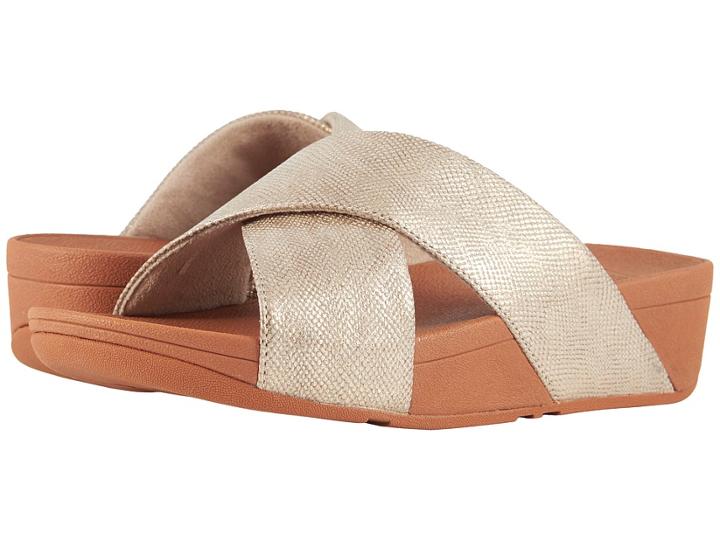 Fitflop Lulu Cross Slide Shimmer Print Sandal (gold Shimmer Print) Women's Sandals