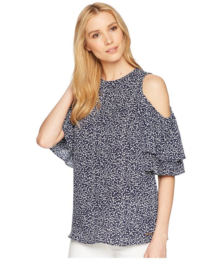 Michael Michael Kors Paisley Fleur Top (white/true Navy) Women's Clothing