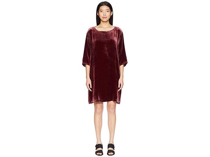 Eileen Fisher Velvet Bateau Neck 3/4 Sleeve Short Dress (dark Monterey) Women's Dress