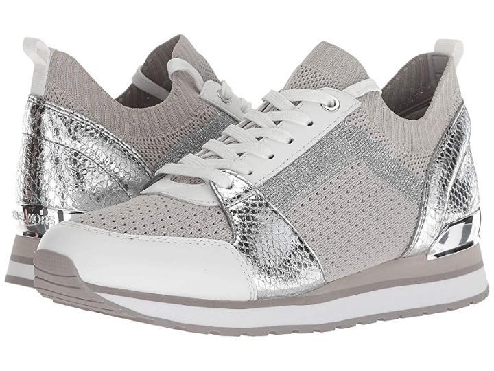 Michael Michael Kors Billie Knit Trainer (aluminum Mesh Knit/metallic Stripe/metallic Embossed Snake/vache) Women's Lace Up Casual Shoes