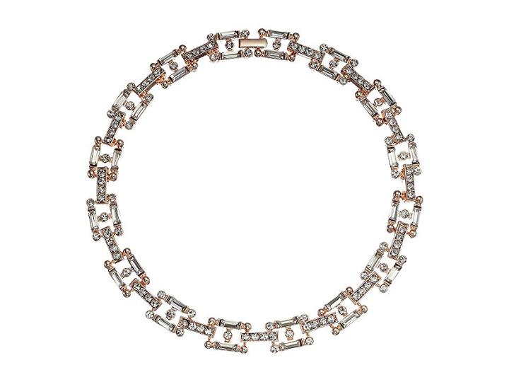 Steve Madden Square Link Bedazzled Necklace (rose Gold) Necklace