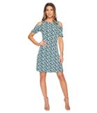 Michael Michael Kors Carnation Cold Shoulder Dress (tile Blue/black Multi) Women's Dress