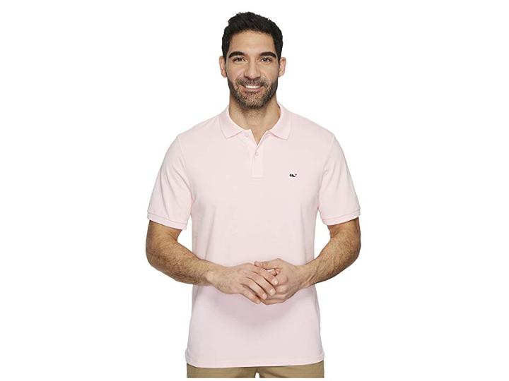 Vineyard Vines Stretch Pique Solid Polo Contrast Whale (flamingo) Men's Clothing