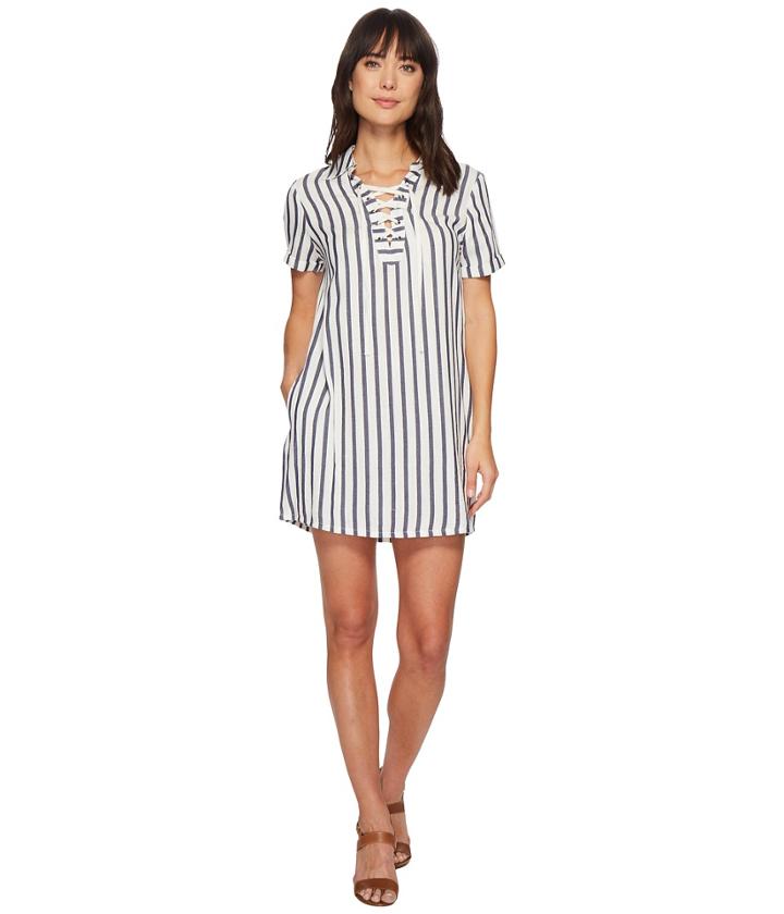 Miss Me Lace-up Striped Dress (navy) Women's Clothing